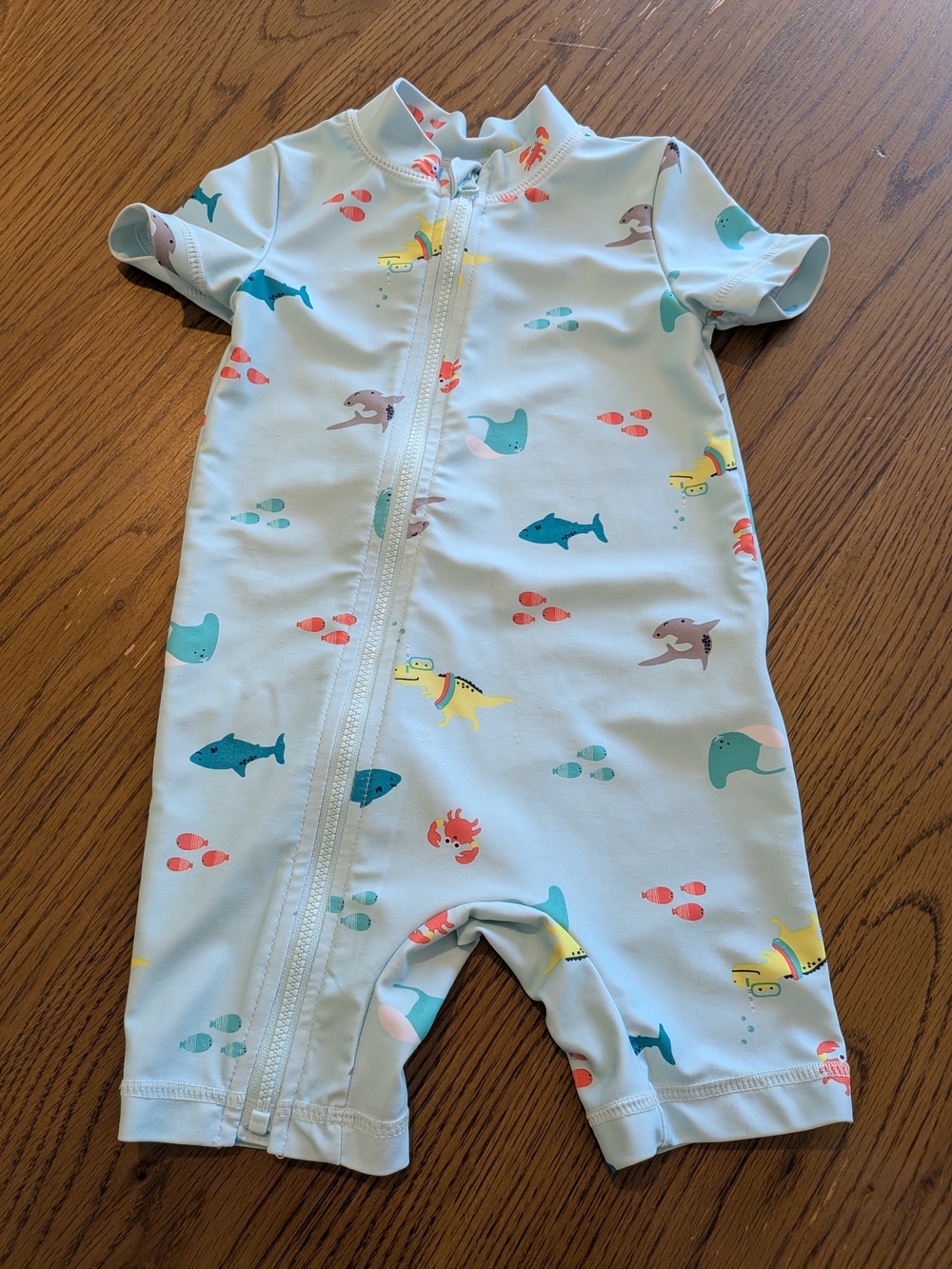 Carter's Light Blue One-Piece Swimsuit with Ocean Print, Sz. 12 Months